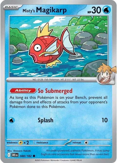 Pokémon Destined Rivals Misty's Magikarp single card from the Pokémon TCG, featuring Misty's Magikarp artwork.