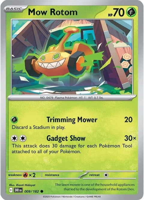 Pokémon Destined Rivals Mow Rotom single card featuring artwork of Mow Rotom from the Pokémon trading card game.