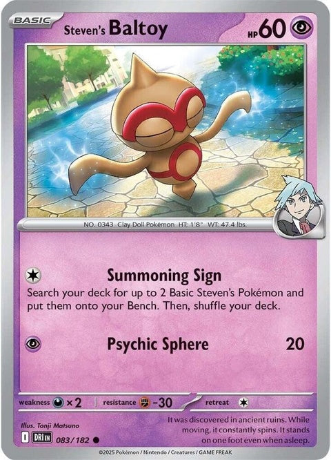 Pokémon Destined Rivals Steven's Baltoy card, single trading card featuring Baltoy from the Pokémon TCG.