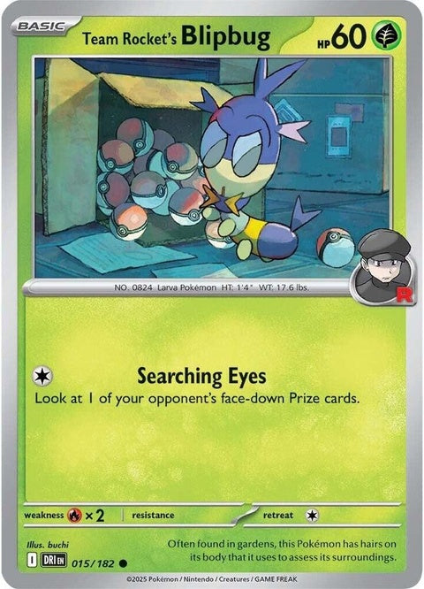 Pokémon Destined Rivals single card featuring Team Rocket's Blipbug from the Pokémon trading card game.