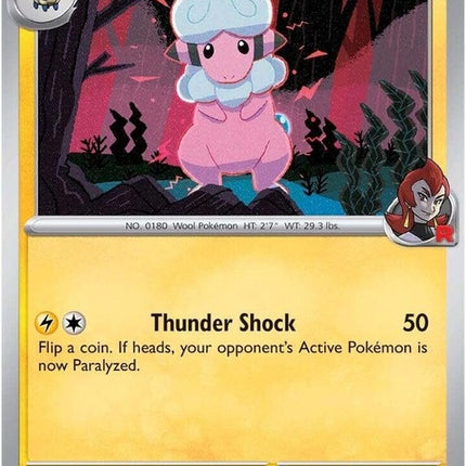 Pokémon Destined Rivals Team Rocket's Flaaffy card, showing illustration of a pink Electric-type Pokémon with a determined expression.