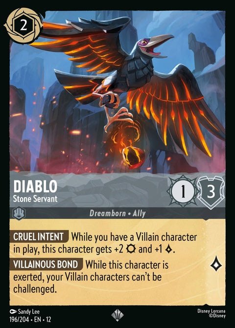 Disney Lorcana Diablo Stone Servant collectible card featuring Diablo character in vibrant colors and detailed artwork.