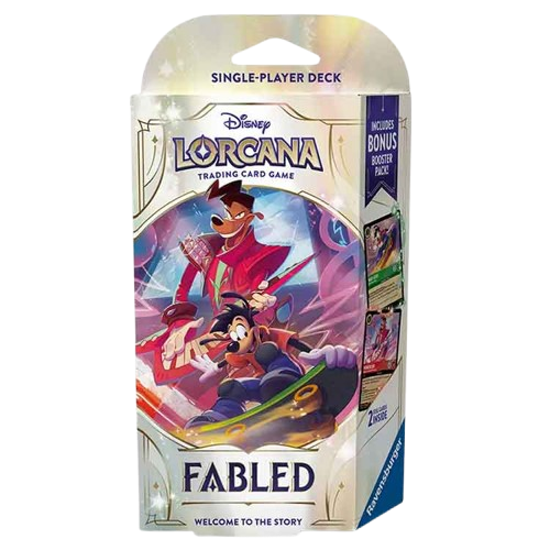 Disney Lorcana Fabled Starter Deck featuring Max Goof and Powerline collectible cards from KTM Collectibles.