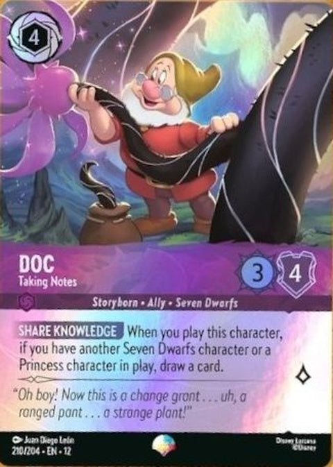 Disney Lorcana Doc taking notes card from the Taking Notes Singles set, featuring colorful character artwork.