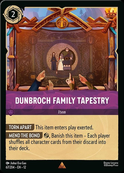 Dunbroch Family Tapestry from Disney Lorcana, featuring intricate design of the Dunbroch family in vibrant colors.