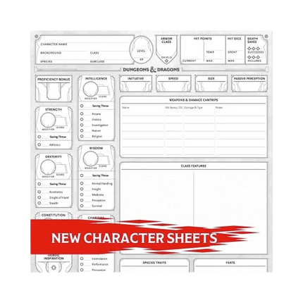 Dungeons & Dragons character sheet with red banner at the bottom