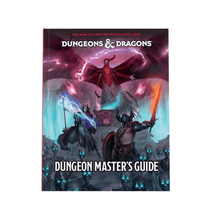 Open copy of Dungeons & Dragons Dungeon Master's Guide by KTM Collectibles, featuring detailed pages and fantasy-themed cover artwork.