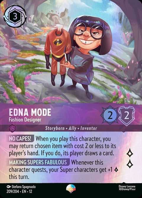 Edna Mode fashion designer character from Disney Lorcana singles card, featuring her signature style and design details.