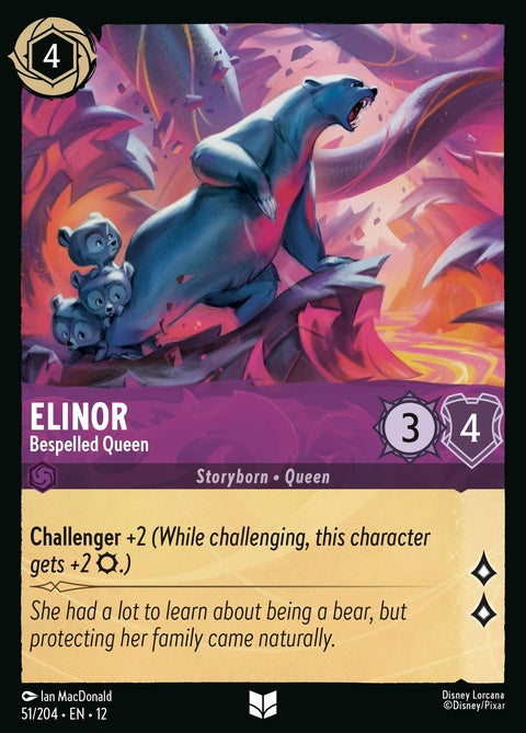 Disney Lorcana Elinor from Bespelled Queen singles card, featuring detailed artwork of the princess in a magical scene.