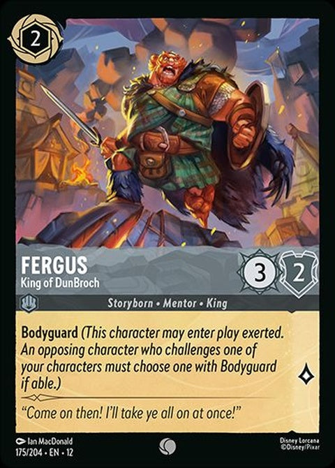 Disney Lorcana Fergus - King of Dunbroch singles card featuring the character Fergus from Brave in detailed illustration.