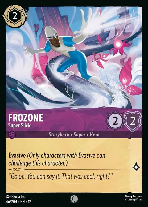Disney Lorcana Frozone - Super Slick singles card featuring Frozone in a dynamic pose for Disney collectible card game.