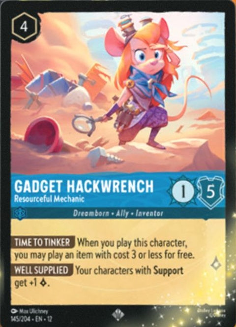 Disney Lorcana Gadget Hackwrench resourceful mechanic single card featuring Gadget Hackwrench in a detailed illustration.