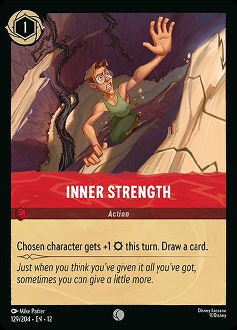 Disney Lorcana Inner Strength (129) singles card featuring vibrant artwork and character design.