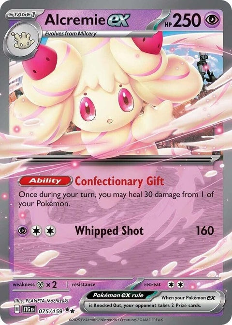 Pokémon Journey Together Alcremie Ex 75 card from the Singles collection, featuring colorful artwork of the fairy-type Pokémon.