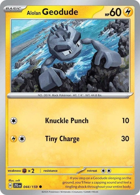 Pokémon Journey Together Alolan Geodude 44 single card featuring an Alolan Geodude Pokémon from the Pokémon brand.