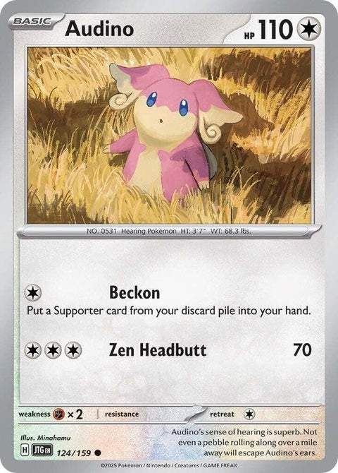 Pokémon Journey Together Audino 124 single card featuring Audino in a colorful, illustrated Pokémon trading card design.