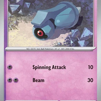 Pokémon Journey Together Beldum single card featuring a metallic Beldum Pokémon from the Pokémon trading card game.