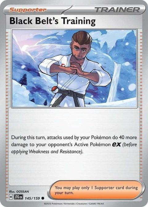 Pokémon Journey Together Black Belt's Training Singles card, featuring vibrant artwork and collectible design.