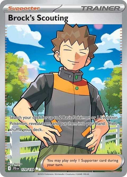 Pokémon Journey Together Brock's Scouting single card featuring Brock from the Pokémon trading card game.
