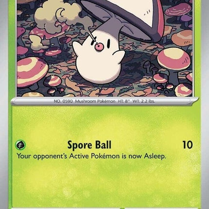 Pokémon Journey Together Foongus single card from the Pokémon TCG, featuring a green, mushroom-like Pokémon in vibrant artwork.