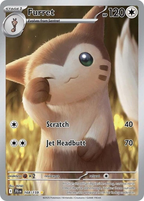 Pokémon Journey Together Furret 168 single card featuring Furret in a colorful illustrated design.