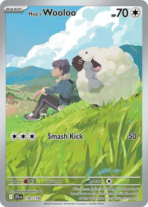 Pokémon Hop's Wooloo 170 singles card from Journey Together set, featuring Wooloo Pokémon in colorful art style.