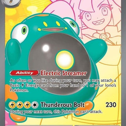 Pokémon Journey Together Iono's Bellibolt-Ex card from the Singles collection, featuring vibrant artwork of the Electric-type Pokémon.