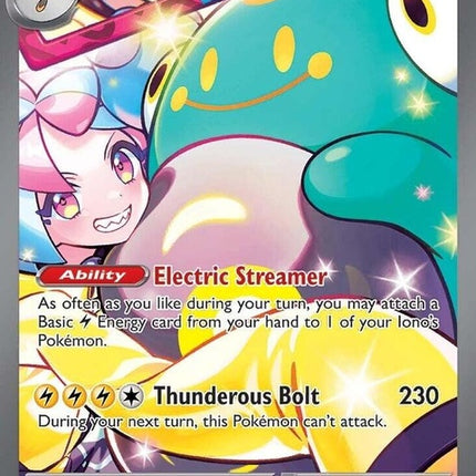 Pokémon Journey Together Iono's Bellibolt-EX card from the Singles collection, featuring vibrant artwork of the electric Pokémon.