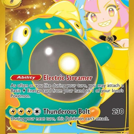 Pokémon Journey Together Iono's Bellibolt ex singles card featuring a vibrant illustration of Bellibolt ex from the Pokémon trading card game.