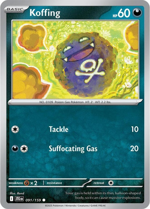 Pokémon Journey Together Koffing 91 single card featuring Koffing in a colorful Pokémon card design.