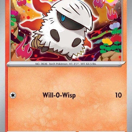 Pokémon Journey Together Larvesta 28 single card featuring detailed artwork of the fire and bug-type Pokémon.