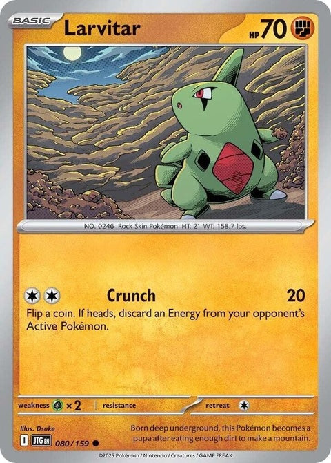 Pokémon Journey Together Larvitar 80 Pokémon singles card featuring Larvitar in a dynamic pose.