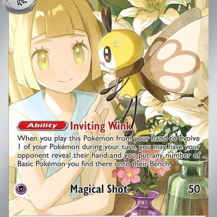 Pokémon Journey Together Lillie's Ribombee single card featuring a colorful illustration of Ribombee in a dynamic pose.