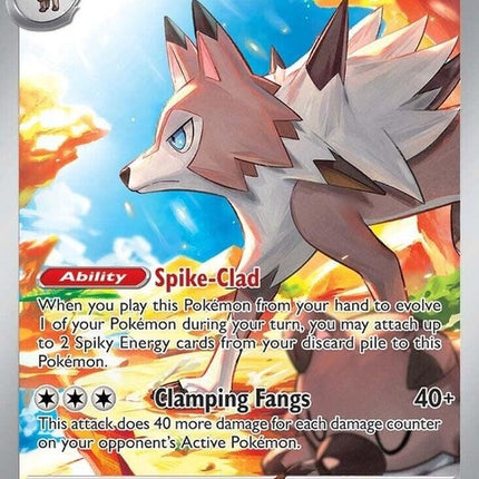 Pokémon Journey Together Lycanroc card featuring the Rockruff evolution in a vibrant illustration.