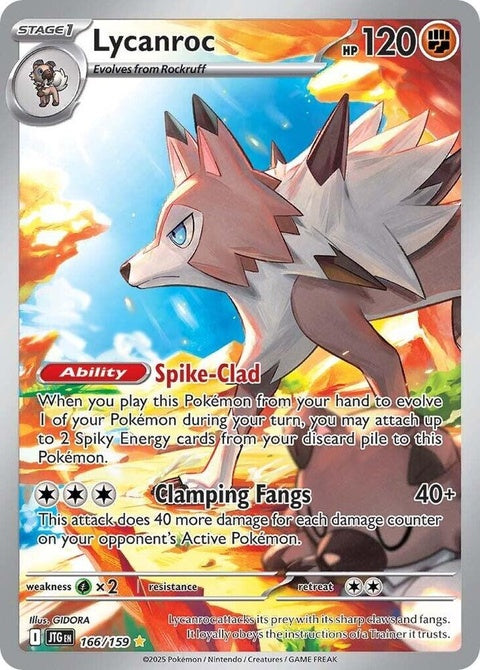 Pokémon Journey Together Lycanroc card featuring the Rockruff evolution in a vibrant illustration.