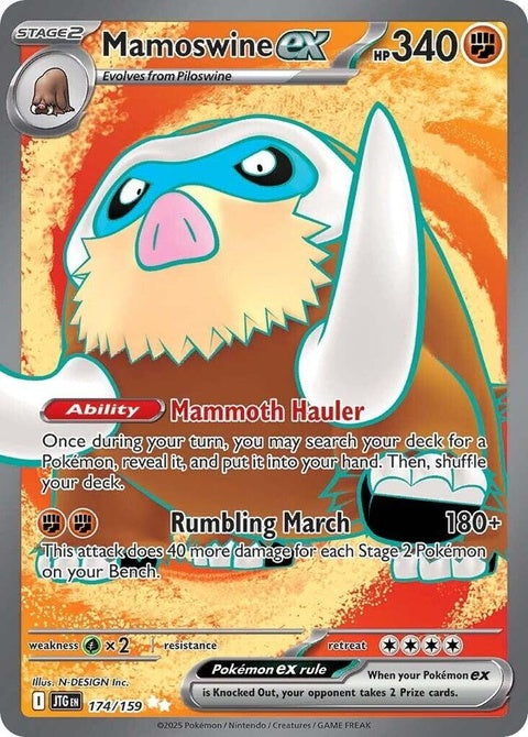 Pokémon Journey Together Mamoswine-EX card from the Singles collection, featuring detailed artwork of the Ice and Ground-type Pokémon.