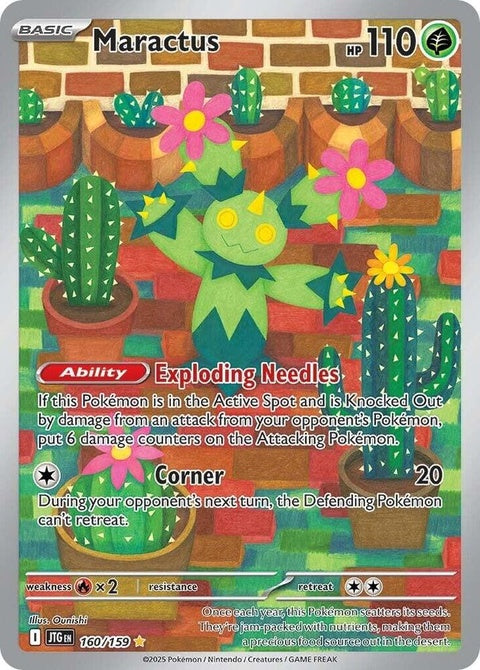 Pokémon Journey Together Maractus 160 Pokémon singles card featuring a green cactus-like Pokémon with pink flowers.