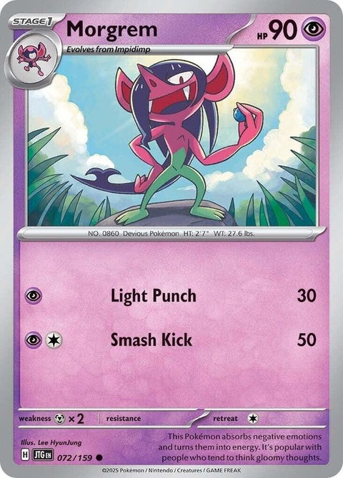 Pokémon Journey Together Morgrem 72 card from the Singles collection, featuring detailed artwork of the Ghost and Grass-type Pokémon.