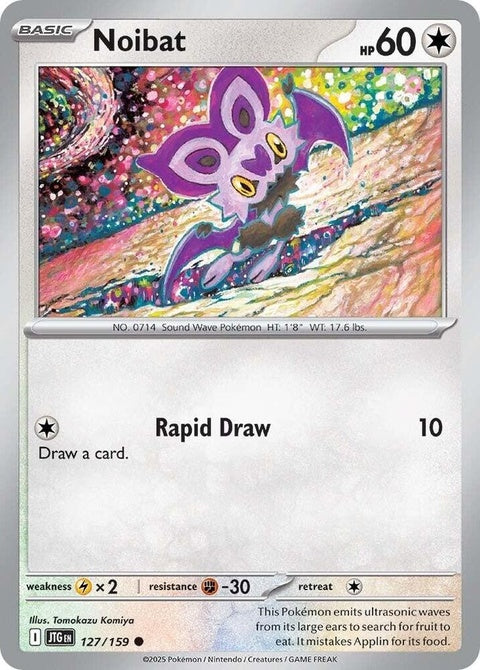 Pokémon Journey Together Noibat 127 trading card from the Singles collection, featuring vibrant artwork of the flying Pokémon.