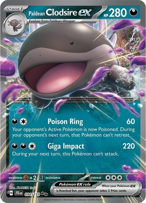 Pokémon Journey Together Paldean Clodsire-Ex card from the Singles collection, featuring detailed illustration and branding.