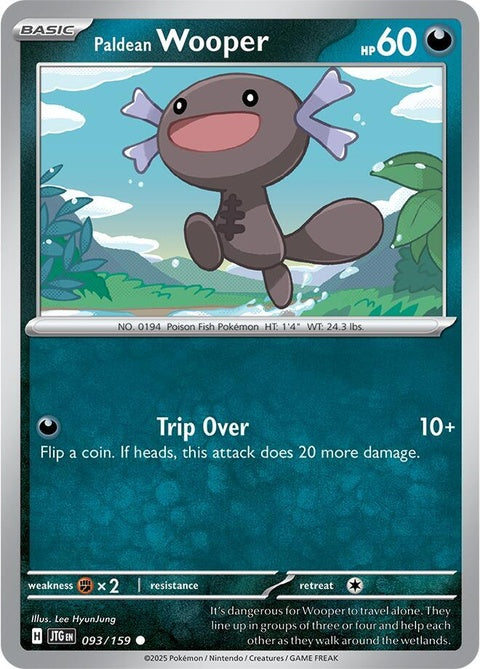 Pokémon Journey Together Paldean Wooper single card, detailed artwork featuring a cute water-ground Pokémon from the Paldean region.
