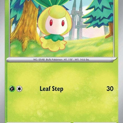 Pokémon Journey Together Petilil 6 singles card featuring a green plant Pokémon with floral details on a colorful background