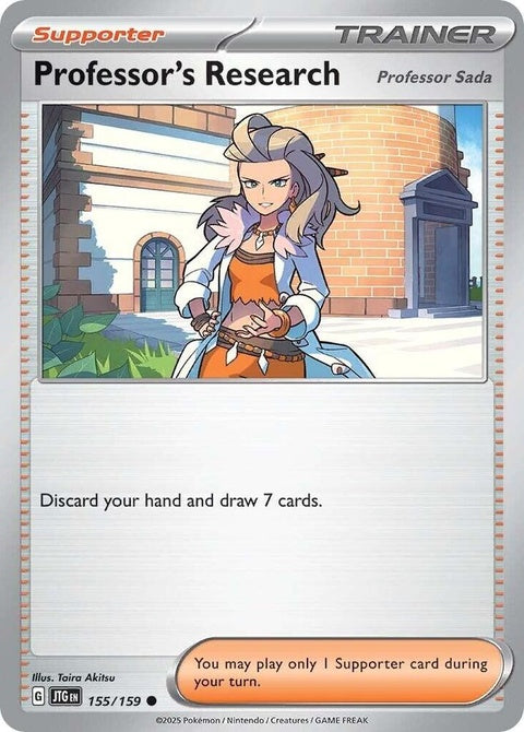Pokémon Journey Together Professor's Research 155 single card featuring artwork of Professor and Pokémon characters.