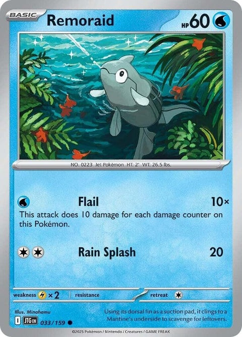 Pokémon Journey Together Remoraid card from the Singles collection, featuring detailed artwork of the Water-type Pokémon.