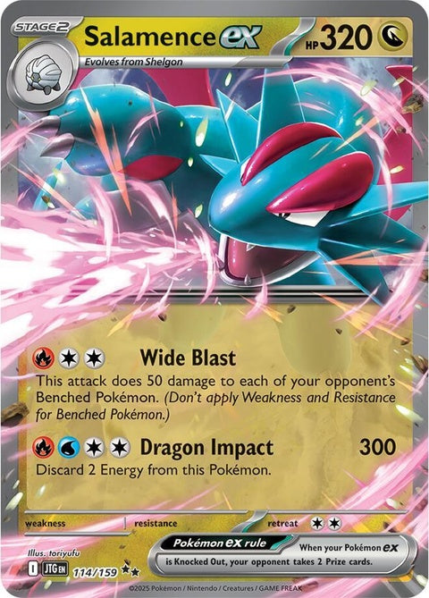 Pokémon Salamence EX card from Journey Together set, featuring a powerful dragon Pokémon with vibrant artwork.