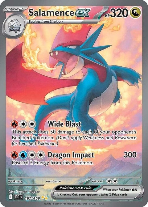 Pokémon Salamence EX card from Journey Together set, featuring detailed illustration of the dragon Pokémon in a dynamic pose.