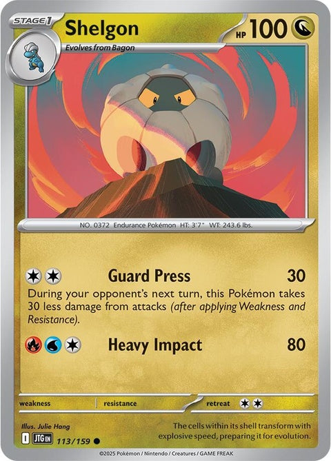 Pokémon Journey Together Shelgon 113 single card, featuring detailed illustration of the Dragon-type Pokémon.