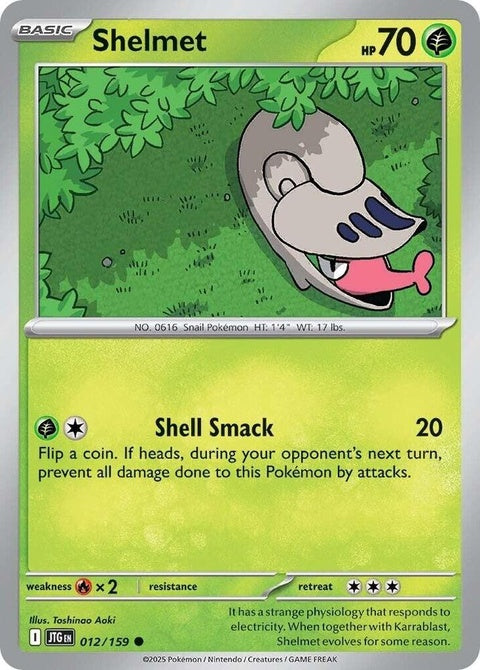 Pokémon Journey Together Shelmet 12-pack singles card set featuring colorful Shelmet illustrations on Pokémon trading card images.