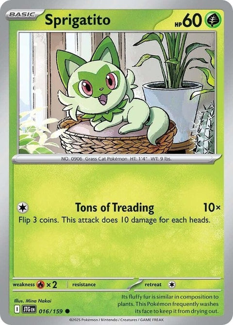 Pokémon Journey Together Sprigatito 16-inch plush toy, soft green cat-like creature from the Pokémon franchise.