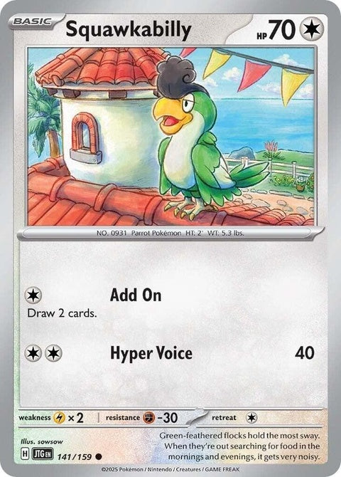 Pokémon Journey Together Squawkabilly 141 single card featuring Squawkabilly in vibrant colors and dynamic pose.